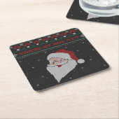 赤と緑どこに私の家が?サンタ醜いクリスマス スクエアペーパーコースター (アングル)