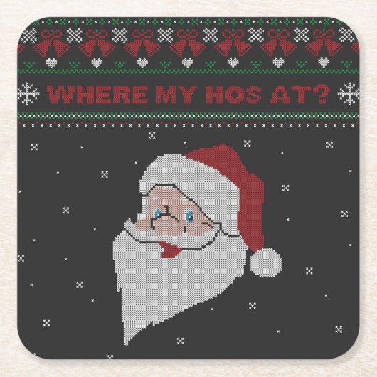 赤と緑どこに私の家が?サンタ醜いクリスマス スクエアペーパーコースター (正面)
