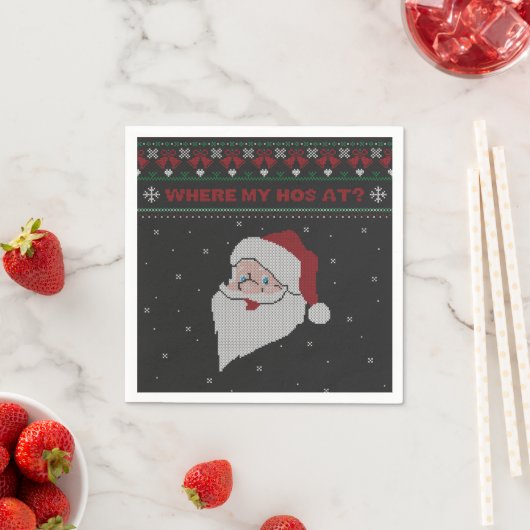 赤と緑どこに私の家が?サンタ醜いクリスマス スタンダードカクテルナプキン (インサイチュ)