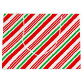 赤と緑のお菓子のクリスマスストライプの ラージペーパーバッグ (正面)
