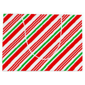 赤と緑のお菓子のクリスマスストライプの ラージペーパーバッグ (裏面)