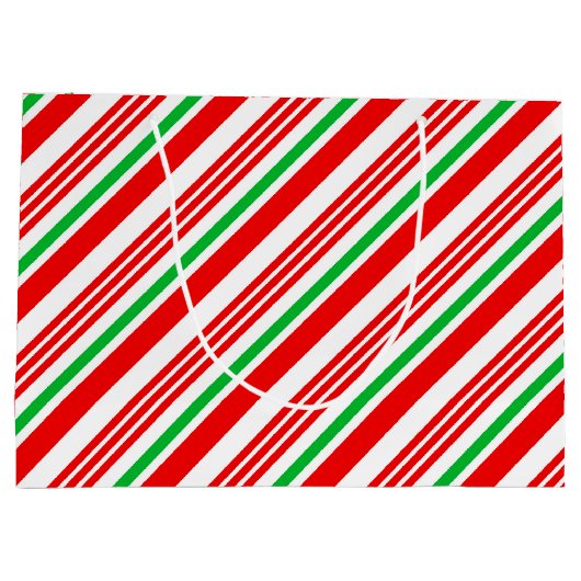 赤と緑のお菓子のクリスマスストライプの ラージペーパーバッグ (裏面)