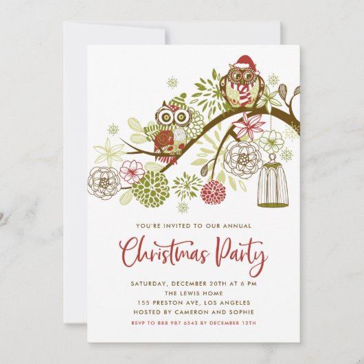 赤と緑のかわいいフェスティバルフールクリスマスパーティー 招待状 (正面)