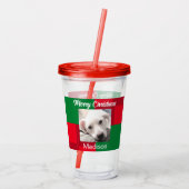 赤と緑のかわいい犬の写真の休日 アクリルタンブラー (裏面)