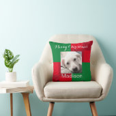 赤と緑のかわいい犬の写真の休日 クッション (椅子)