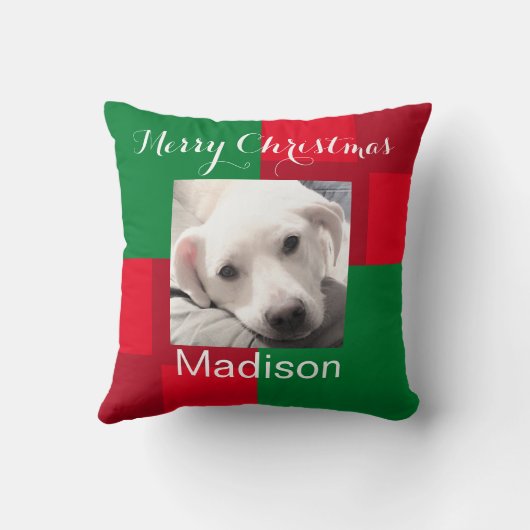 赤と緑のかわいい犬の写真の休日 クッション (裏面)