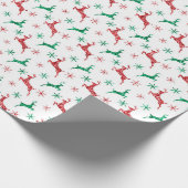 赤と緑のきらめくグリッタートナカイ ラッピングペーパー (角)