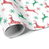 赤と緑のきらめくグリッタートナカイ ラッピングペーパー (ロールコーナー)