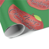 赤と緑のアップルクリスマスプレゼントラップ ラッピングペーパー (ロールコーナー)