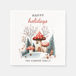 赤と緑のウィンターウッドランドハッピーホリデー スタンダードカクテルナプキン