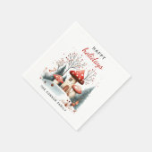 赤と緑のウィンターウッドランドハッピーホリデー スタンダードカクテルナプキン (角)