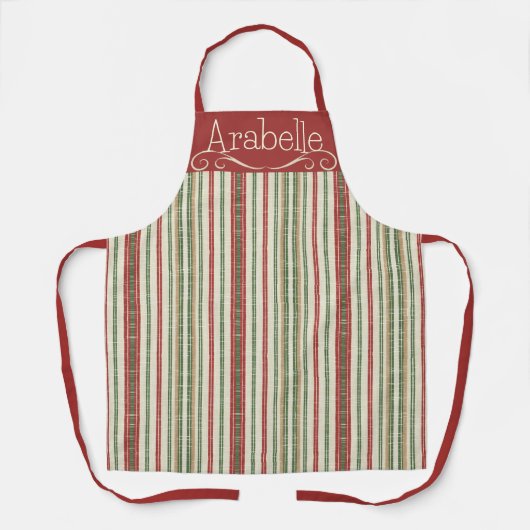 赤と緑のエプロンストライプのデザイン エプロン (正面)