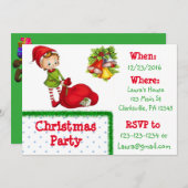 赤と緑のエルフのクリスマスパーティー招待状 招待状 (正面/裏面)