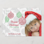 赤と緑のオーナメントクリスマスフォトカード シーズンカード (正面/裏面)