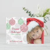 赤と緑のオーナメントクリスマスフォトカード シーズンカード (スタンド正面)