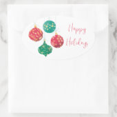 赤と緑のオーナメントホリデーメッセージ 楕円形シール (バッグ)