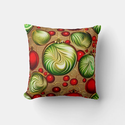 赤と緑のオーナメント クッション (正面)