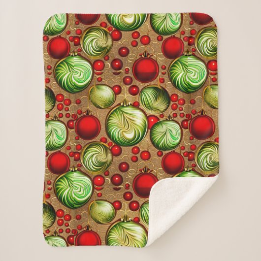 赤と緑のオーナメント シェルパブランケット (正面)
