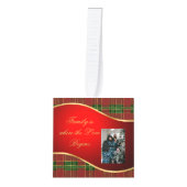 赤と緑のカスタム木製キューブフォトオーナメント キューブオーナメント (正面)