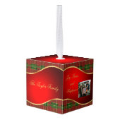 赤と緑のカスタム木製キューブフォトオーナメント キューブオーナメント (裏面アングル)