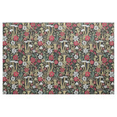 赤と緑のキノコと花織物 ファブリック (ヤード)