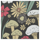 赤と緑のキノコと花織物 ファブリック (クローズアップ)