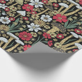 赤と緑のキノコと花 ラッピングペーパー (角)