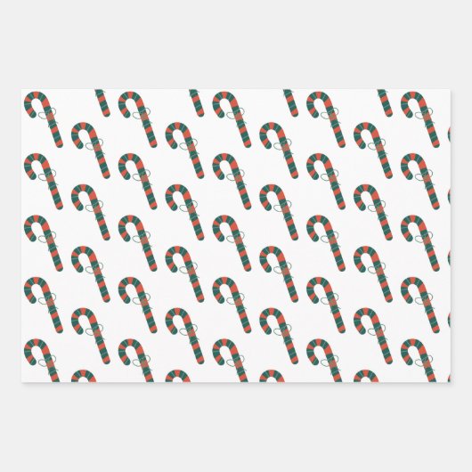 赤と緑のキャンディーキャンがクリスマスをコーディネート ラッピングペーパーシート (正面3)