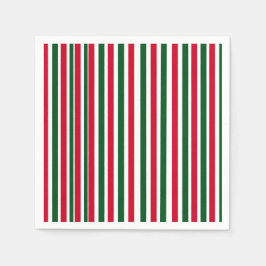 赤と緑のキャンディーケーンのクリスマスストライプ スタンダードカクテルナプキン