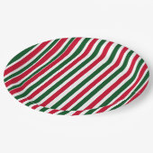 赤と緑のキャンディーケーンのクリスマスストライプ ペーパープレート (アングル)