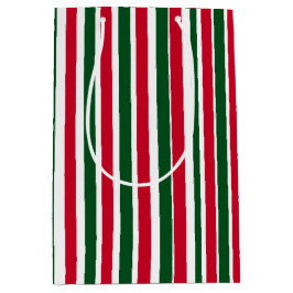 赤と緑のキャンディーケーンのクリスマスストライプ ミディアムペーパーバッグ