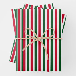 赤と緑のキャンディーケーンのクリスマスストライプ ラッピングペーパーシート