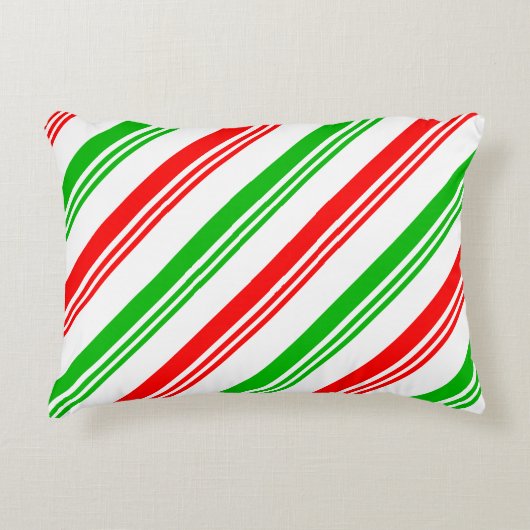 赤と緑のキャンディーケーンストライプズ アクセントクッション (正面)