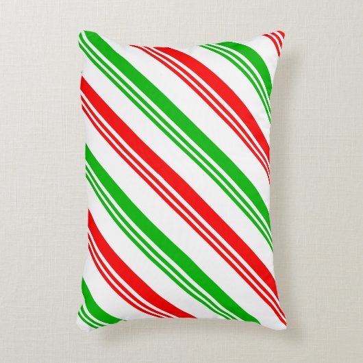 赤と緑のキャンディーケーンストライプズ アクセントクッション (正面(垂直))