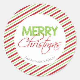 赤と緑のキャンディーケーンストライプ | ラウンドシール