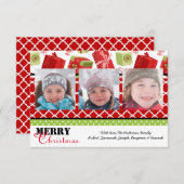赤と緑のギフト3枚の写真 – 3x5クリスマスカード 招待状 (正面/裏面)