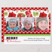 赤と緑のギフト3枚の写真 – 6x8クリスマスカード シーズンカード (正面/裏面)