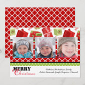 赤と緑のギフト 3枚の写真 - クリスマスカード (正面/裏面)