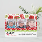 赤と緑のギフト 3枚の写真 - クリスマスカード (スタンド正面)