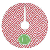 赤と緑のギリシャ語鍵モノグラム ブラッシュドポリエステルツリースカート (正面)