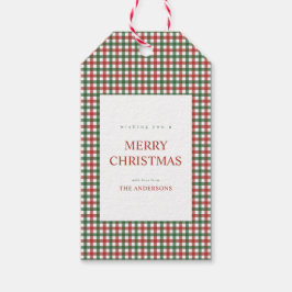 赤と緑のギンガムチェックのクリスマス ギフトタグ