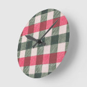 赤と緑のギンガム ラウンド壁時計 (傾斜)