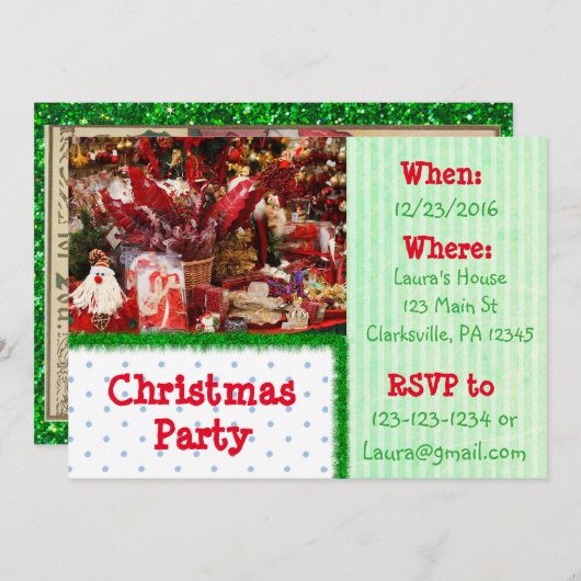 赤と緑のクッキークリスマスパーティの招待状 招待状 (正面/裏面)