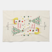 赤と緑のクマの木はモダンクリスマス キッチンタオル (横)