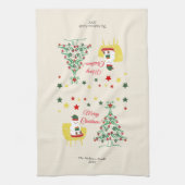 赤と緑のクマの木はモダンクリスマス キッチンタオル (縦)