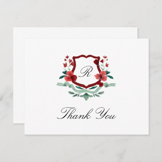 赤と緑のクラシックなクリスマス クレスト ありがとうカード サンキューカード (正面/裏面)