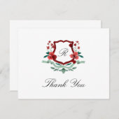 赤と緑のクラシックなクリスマス クレスト サンクス カード (正面/裏面)