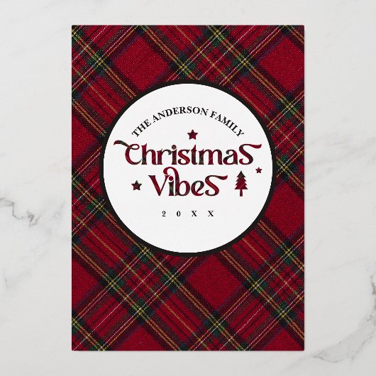 赤と緑のクラシッククリスマスプレイド「クリスマスビーブカスタムス」 箔シーズンカード (裏面)