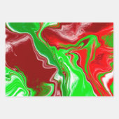 赤と緑のクリスマスの渦巻き大理石 ラッピングペーパーシート (正面3)