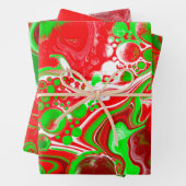 赤と緑のクリスマスの渦巻き大理石 ラッピングペーパーシート (インサイチュ)